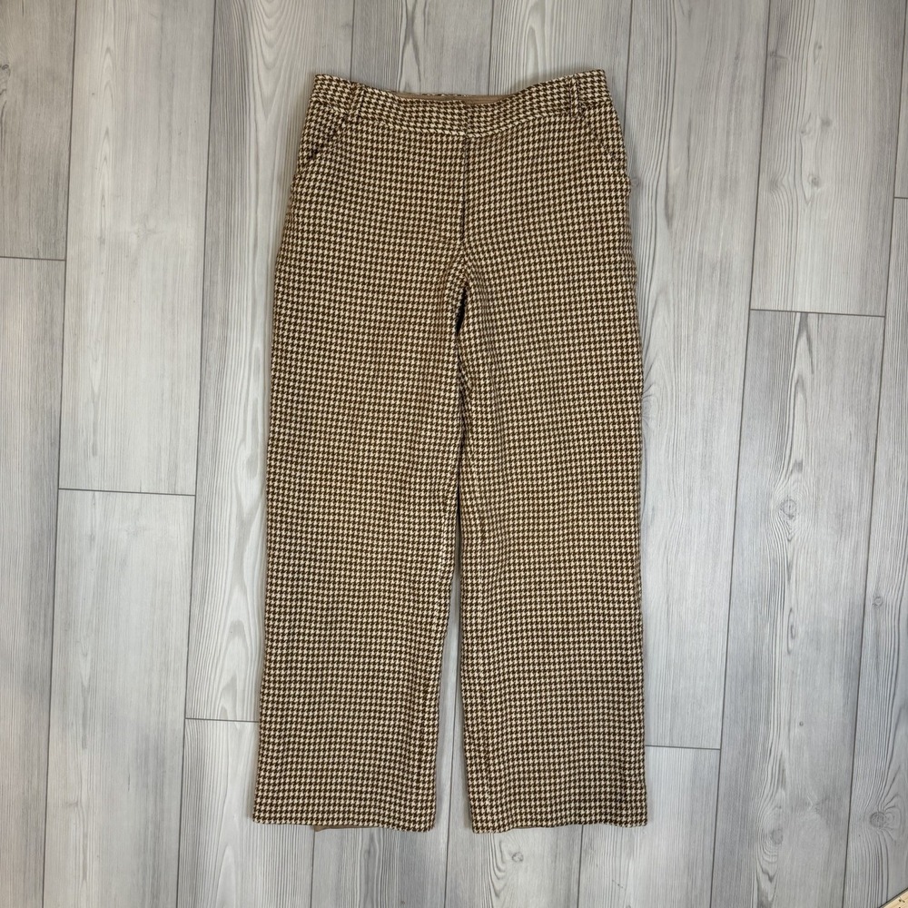 Orvis Women's 10 Wool Houndstooth Printed Trouser Pants Lined Pockets Stretch